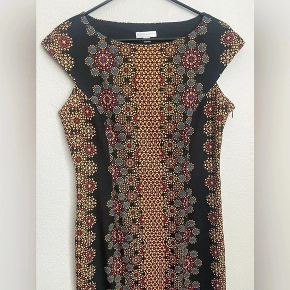 New York and Company Cap Sleeved Midi Dress Size 10 black & multicolored mandala - Picture 3 of 11